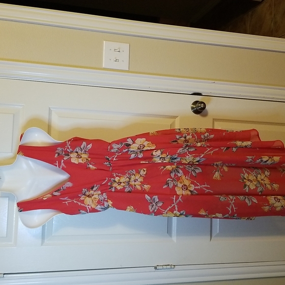 High Low Sleeveless Floral Orange Dress - Picture 6 of 13